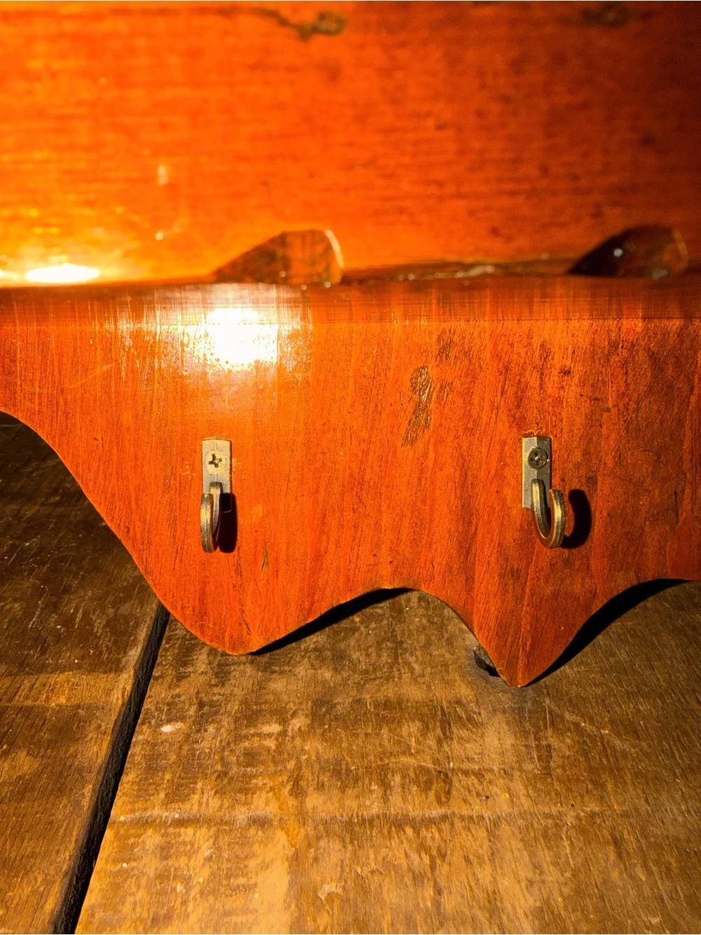 Wooden Wall Mail Holder Organizer Key Hooks - Warm Brown Rustic Farmhouse Vibe